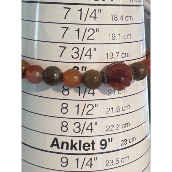 Vintage Sterling Silver Red Carnelian Bead Bracelet Center Swirl Estate 8" - Picture 5 of 5